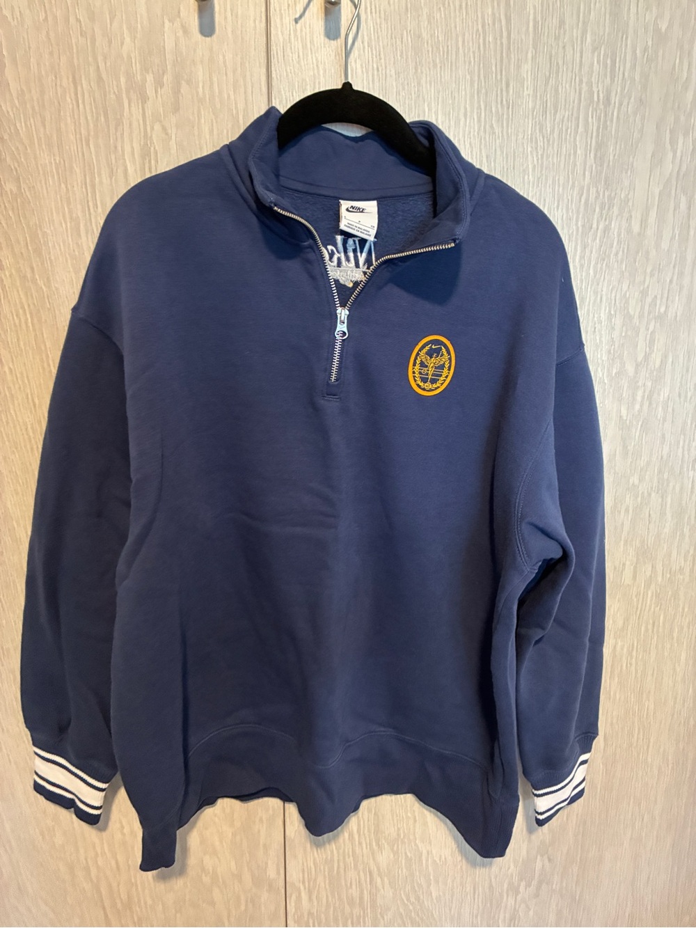 Nike Men's Navy Half-Zip Sweatshirt with Yellow Crest